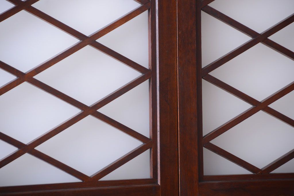 和製アンティーク　菱組子が素晴らしいガラス戸2枚セット