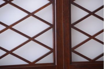 和製アンティーク　菱組子が素晴らしいガラス戸2枚セット