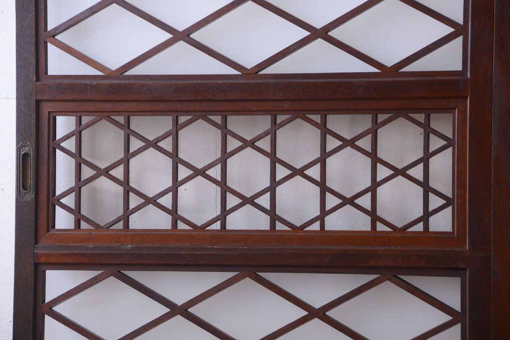 和製アンティーク　菱組子が素晴らしいガラス戸2枚セット