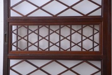 和製アンティーク　菱組子が素晴らしいガラス戸2枚セット