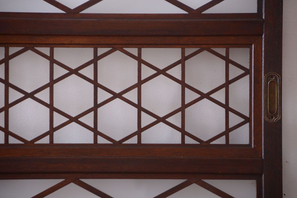 和製アンティーク　菱組子が素晴らしいガラス戸2枚セット