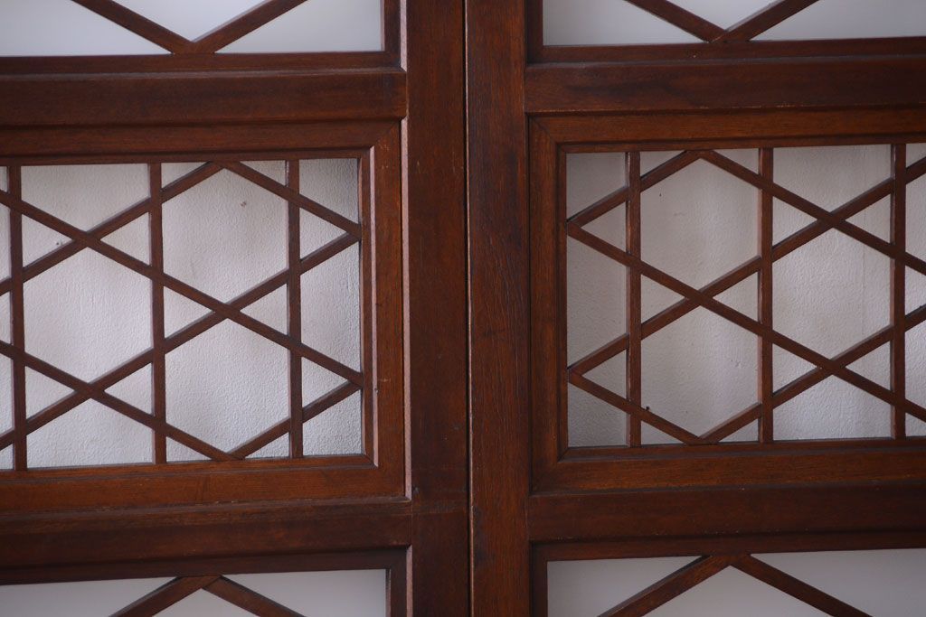 和製アンティーク　菱組子が素晴らしいガラス戸2枚セット