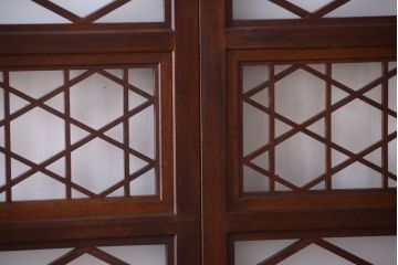 和製アンティーク　菱組子が素晴らしいガラス戸2枚セット