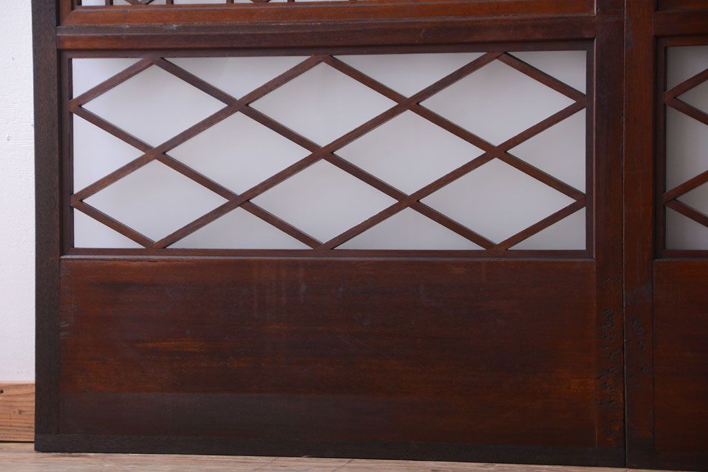 和製アンティーク　菱組子が素晴らしいガラス戸2枚セット