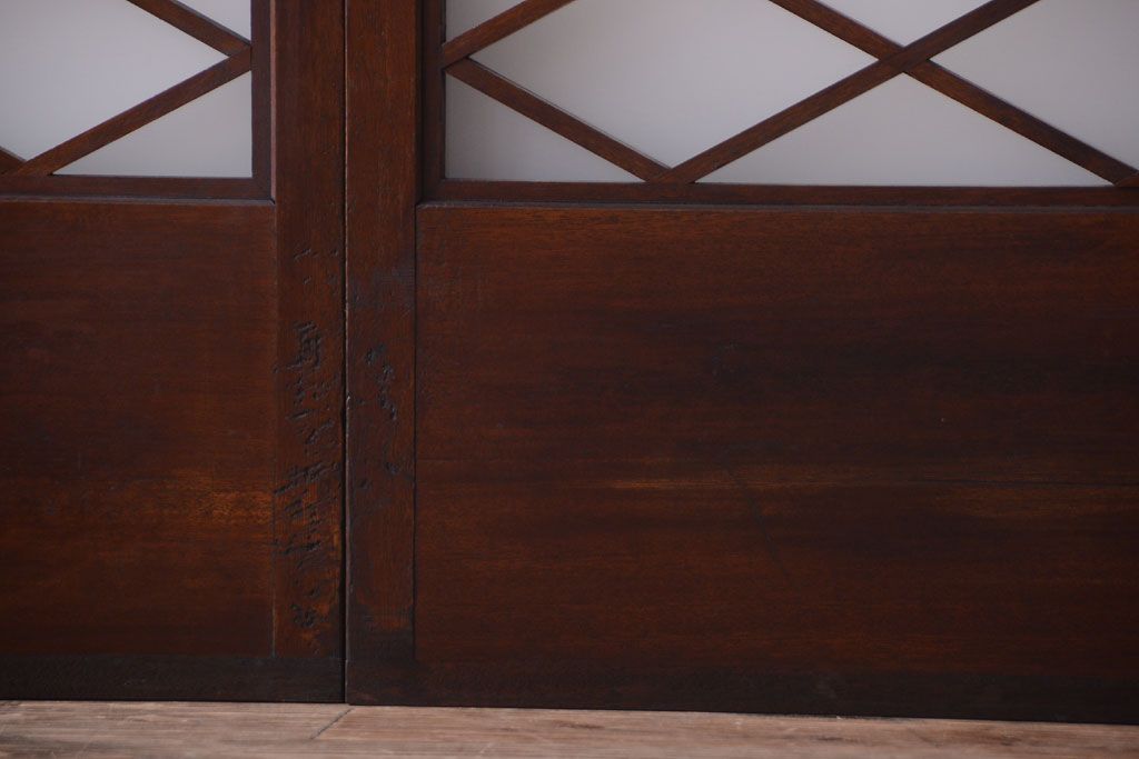 和製アンティーク　菱組子が素晴らしいガラス戸2枚セット