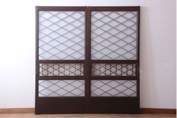和製アンティーク　菱組子が素晴らしいガラス戸2枚セット