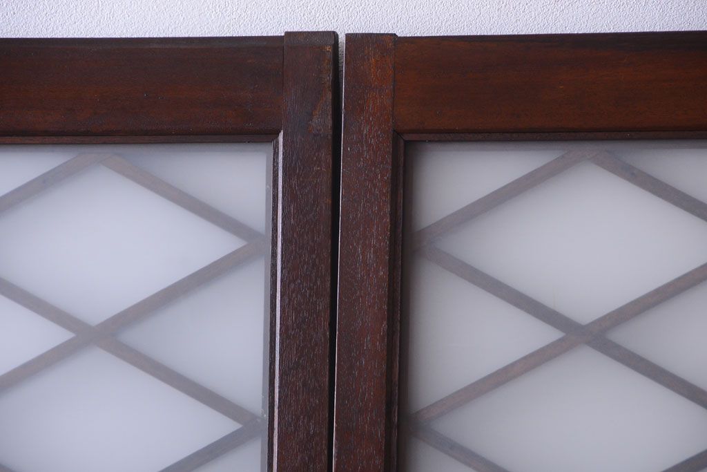 和製アンティーク　菱組子が素晴らしいガラス戸2枚セット