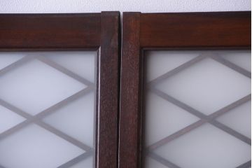 和製アンティーク　菱組子が素晴らしいガラス戸2枚セット