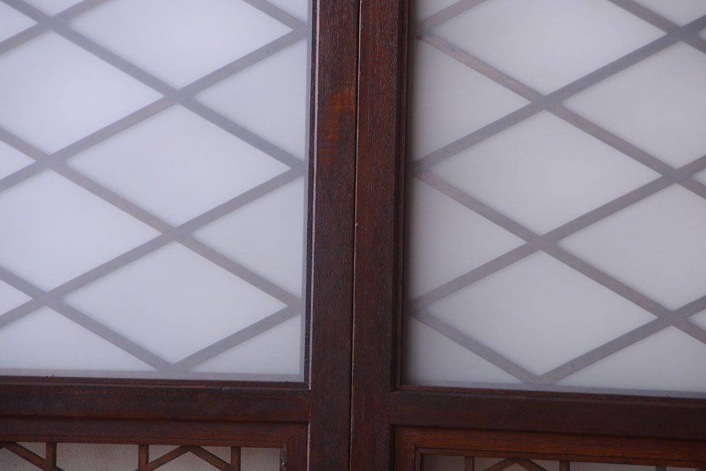 和製アンティーク　菱組子が素晴らしいガラス戸2枚セット