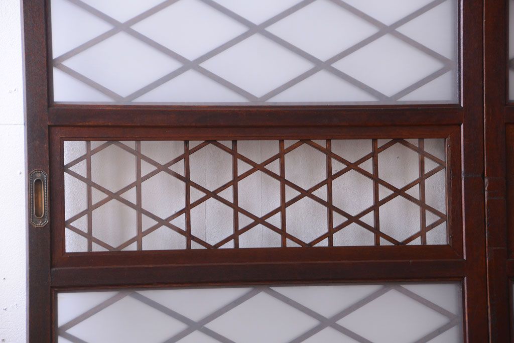 和製アンティーク　菱組子が素晴らしいガラス戸2枚セット