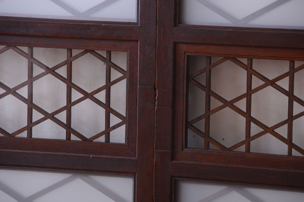 和製アンティーク　菱組子が素晴らしいガラス戸2枚セット