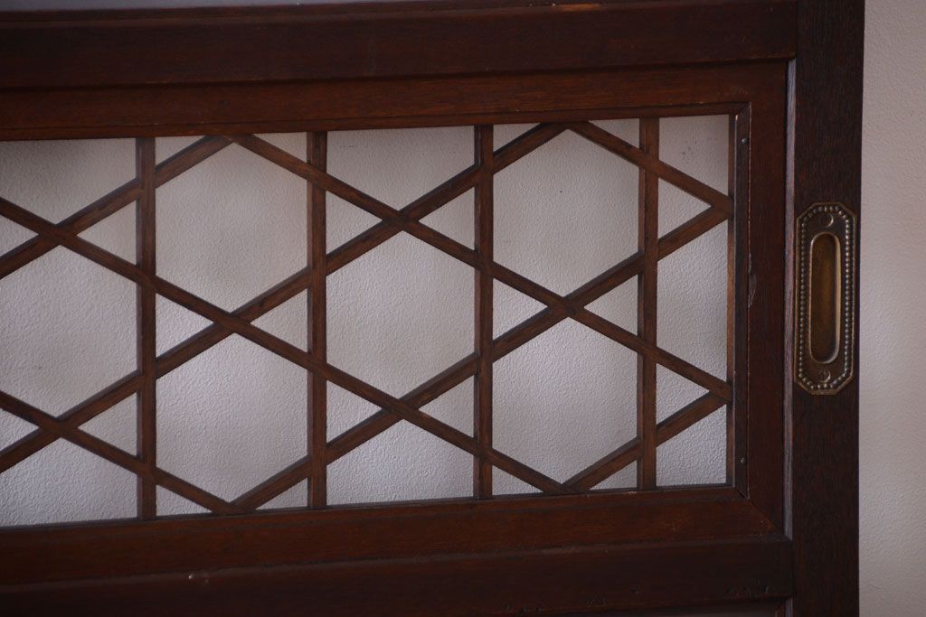 和製アンティーク　菱組子が素晴らしいガラス戸2枚セット