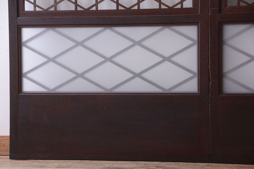 和製アンティーク　菱組子が素晴らしいガラス戸2枚セット