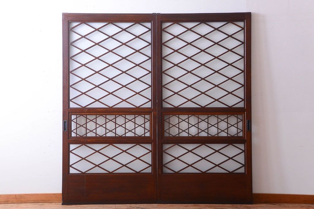 和製アンティーク　菱組子が素晴らしいガラス戸2枚セット(2)