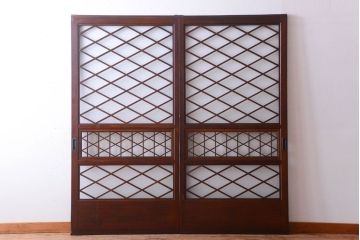 和製アンティーク　菱組子が素晴らしいガラス戸2枚セット(2)