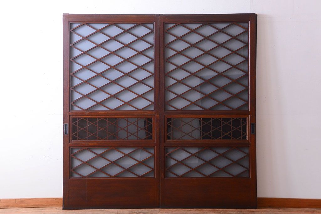 和製アンティーク　菱組子が素晴らしいガラス戸2枚セット(2)