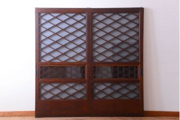 和製アンティーク　菱組子が素晴らしいガラス戸2枚セット(2)