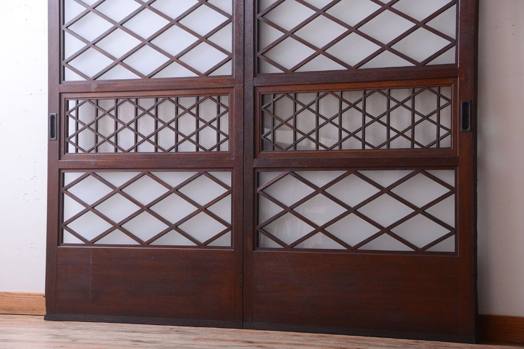 和製アンティーク　菱組子が素晴らしいガラス戸2枚セット(2)