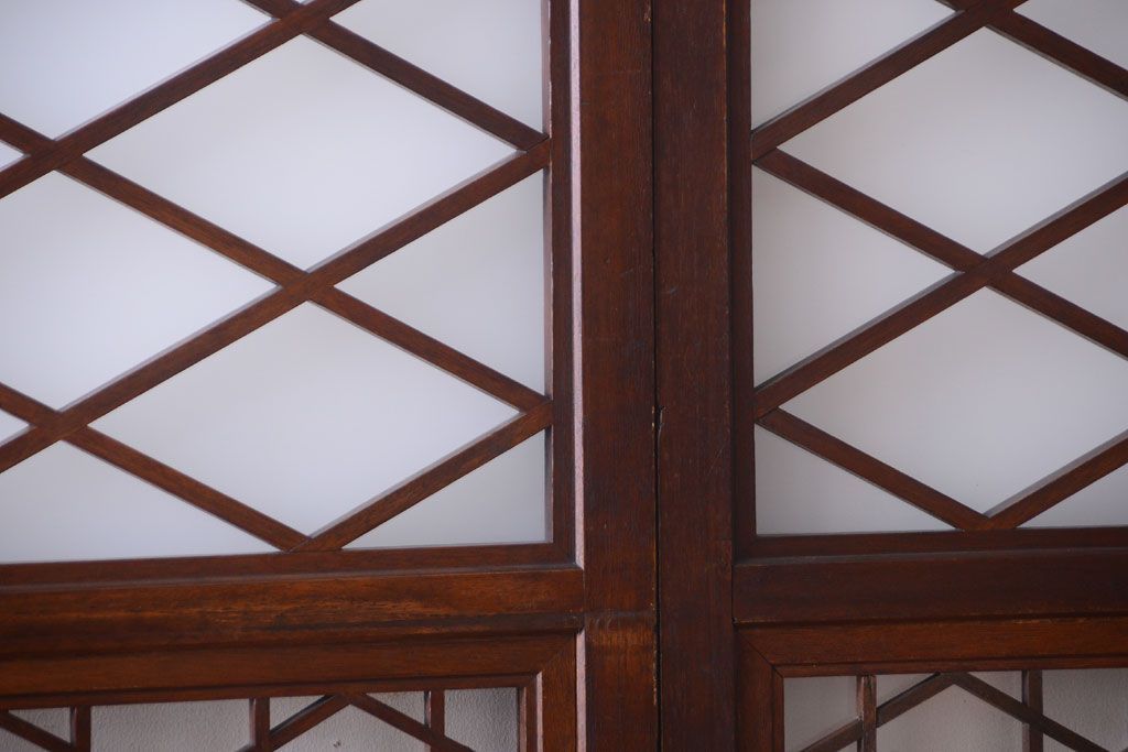 和製アンティーク　菱組子が素晴らしいガラス戸2枚セット(2)