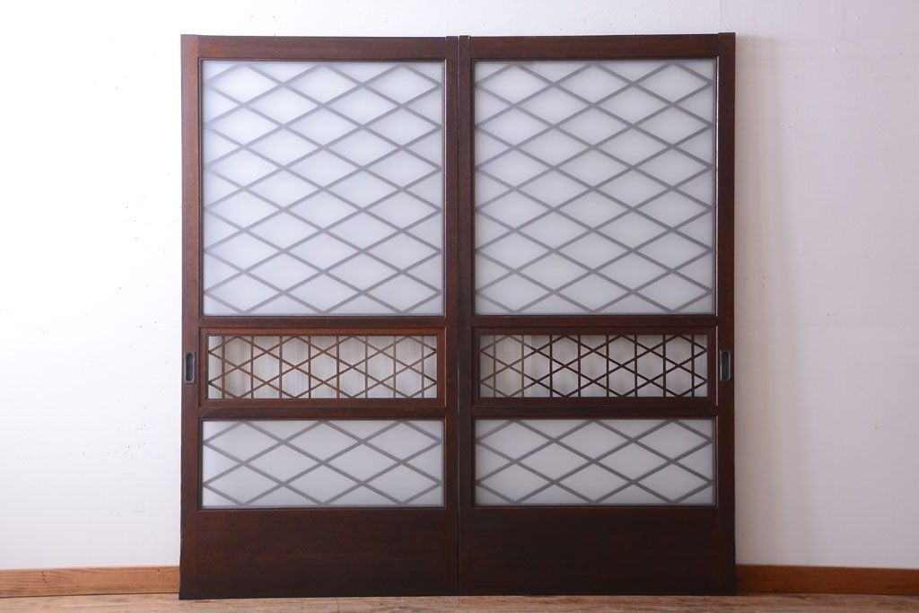 和製アンティーク　菱組子が素晴らしいガラス戸2枚セット(2)