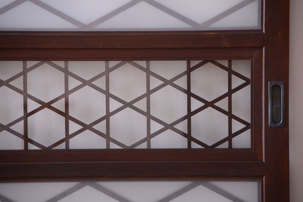 和製アンティーク　菱組子が素晴らしいガラス戸2枚セット(2)