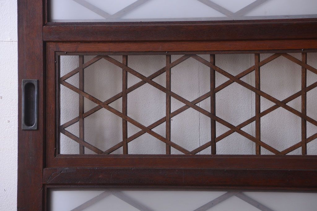 和製アンティーク　菱組子が素晴らしいガラス戸2枚セット(2)