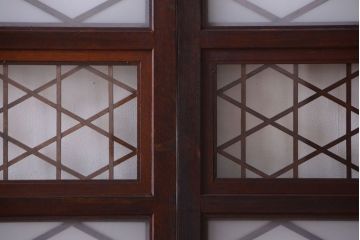 和製アンティーク　菱組子が素晴らしいガラス戸2枚セット(2)