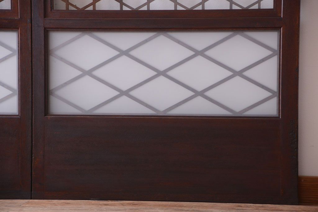 和製アンティーク　菱組子が素晴らしいガラス戸2枚セット(2)