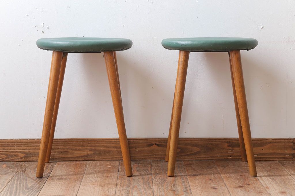 レトロ家具　昭和レトロ　ドーナツスツール2脚セット(リングスツール・丸スツール)