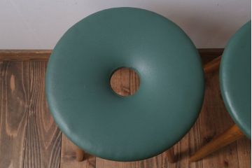 レトロ家具　昭和レトロ　ドーナツスツール2脚セット(リングスツール・丸スツール)