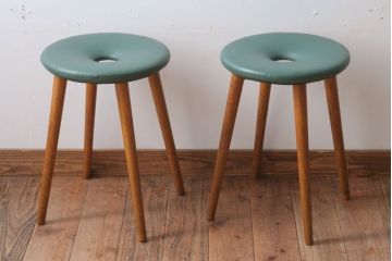 レトロ家具　昭和レトロ　ドーナツスツール2脚セット(リングスツール・丸スツール)