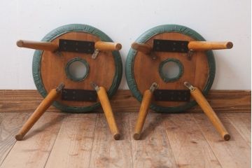 レトロ家具　昭和レトロ　ドーナツスツール2脚セット(リングスツール・丸スツール)
