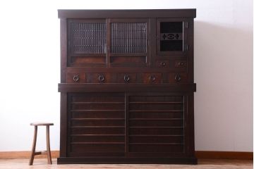 アンティーク家具　古民具・骨董　明治期　横桟引き戸付き!古い五尺水屋箪笥