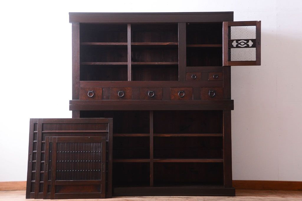 アンティーク家具　古民具・骨董　明治期　横桟引き戸付き!古い五尺水屋箪笥