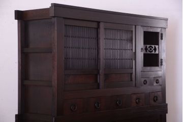 アンティーク家具　古民具・骨董　明治期　横桟引き戸付き!古い五尺水屋箪笥