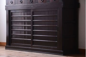 アンティーク家具　古民具・骨董　明治期　横桟引き戸付き!古い五尺水屋箪笥