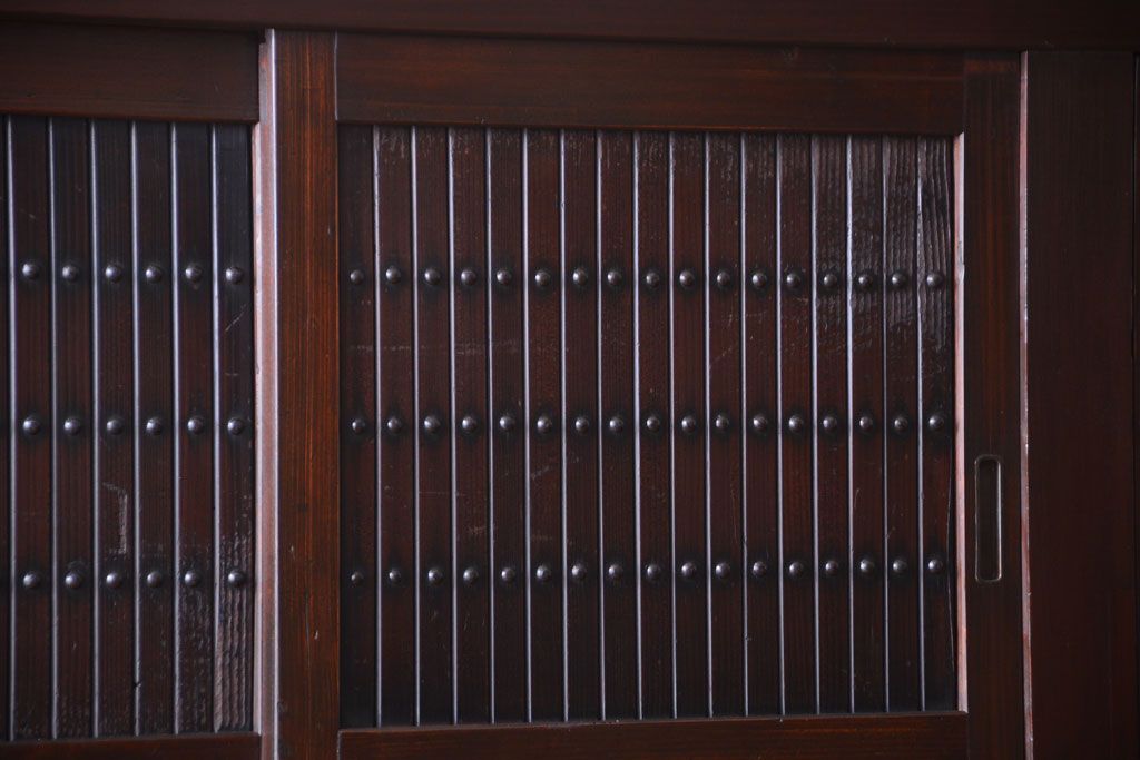 アンティーク家具　古民具・骨董　明治期　横桟引き戸付き!古い五尺水屋箪笥