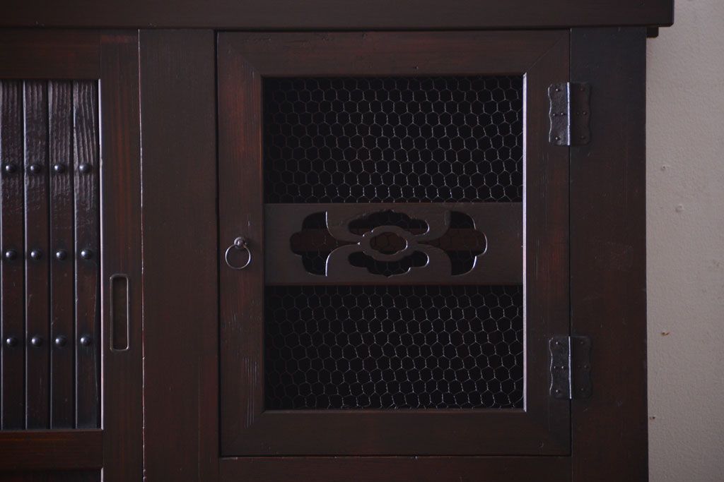 アンティーク家具　古民具・骨董　明治期　横桟引き戸付き!古い五尺水屋箪笥