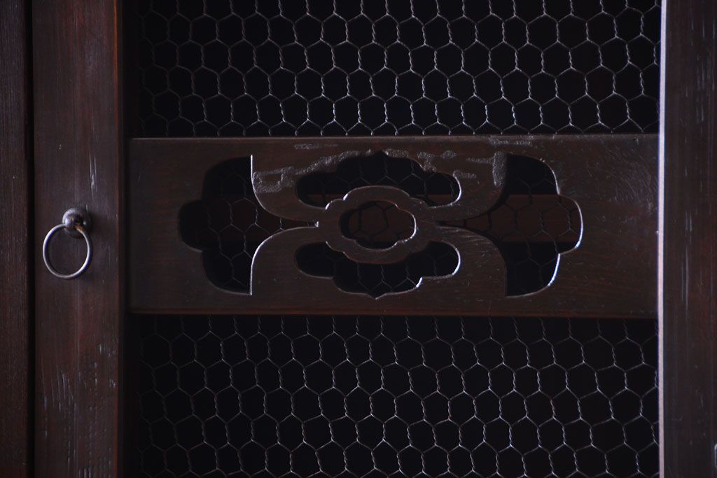 アンティーク家具　古民具・骨董　明治期　横桟引き戸付き!古い五尺水屋箪笥