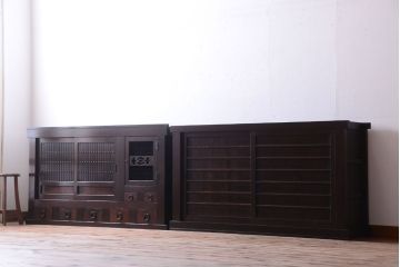 アンティーク家具　古民具・骨董　明治期　横桟引き戸付き!古い五尺水屋箪笥