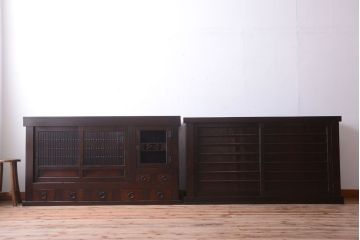 アンティーク家具　古民具・骨董　明治期　横桟引き戸付き!古い五尺水屋箪笥