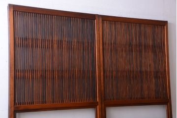 古民具・骨董　裏ガラス入り!腰板欅材のモールガラス帯格子戸2枚セット(2)