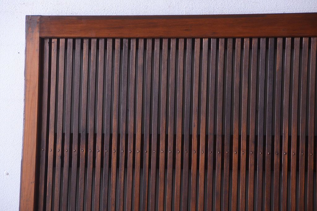 古民具・骨董　裏ガラス入り!腰板欅材のモールガラス帯格子戸2枚セット(2)