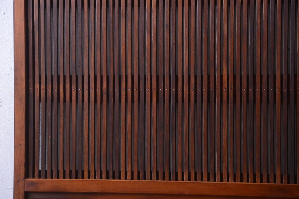 古民具・骨董　裏ガラス入り!腰板欅材のモールガラス帯格子戸2枚セット(2)