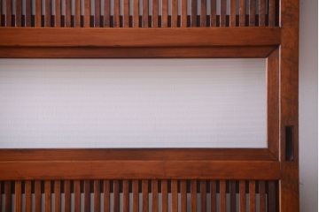 古民具・骨董　裏ガラス入り!腰板欅材のモールガラス帯格子戸2枚セット(2)