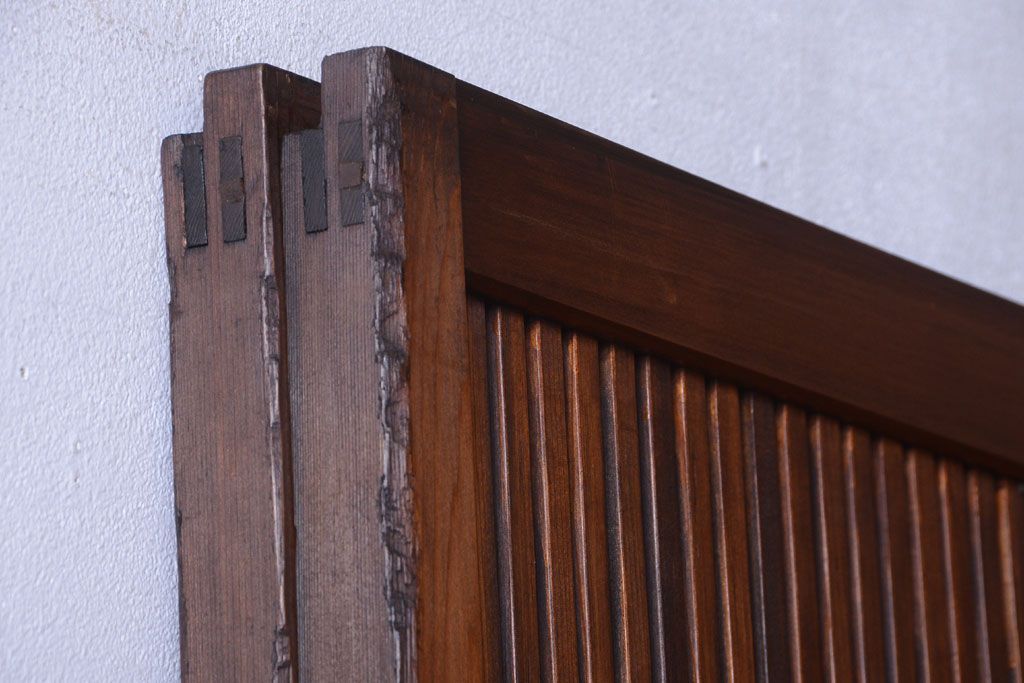 古民具・骨董　裏ガラス入り!腰板欅材のモールガラス帯格子戸2枚セット(2)