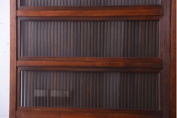 古民具・骨董　裏ガラス入り!腰板欅材のモールガラス帯格子戸2枚セット(2)