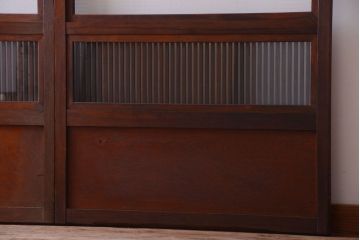 古民具・骨董　裏ガラス入り!腰板欅材のモールガラス帯格子戸2枚セット(2)