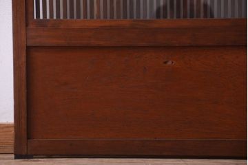 古民具・骨董　裏ガラス入り!腰板欅材のモールガラス帯格子戸2枚セット(2)