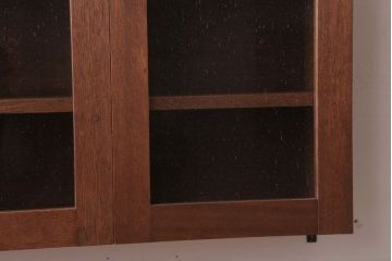 アンティーク　気泡ガラス入り!古い木のシンプルな壁掛け戸棚(1)